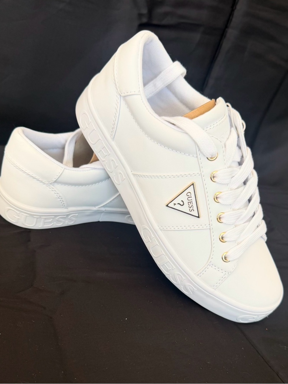 GUESS White Low-Top Sneakers with Gold Eyelets 😊